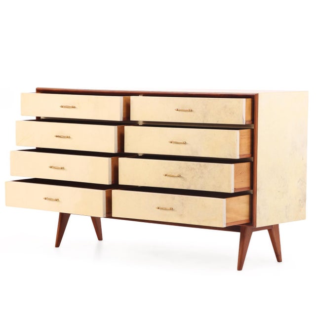 Mid-Century Modern Mid-Century Mahogany and Parchment Commode, C. 1950 For Sale - Image 3 of 8