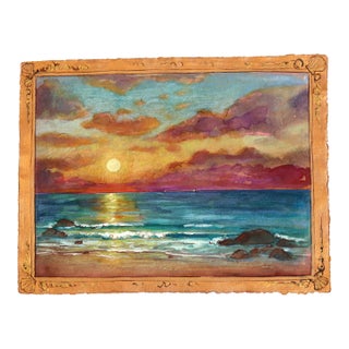 My Island - Colorful Sunset Oceanscape Still Life Oil Painting on Paper Original Artwork by Michaela Jean For Sale