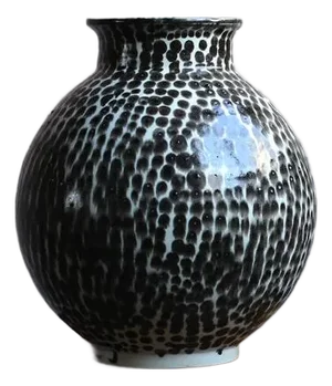 Small Round Vase With Dot Painting by Scarlet Pottery