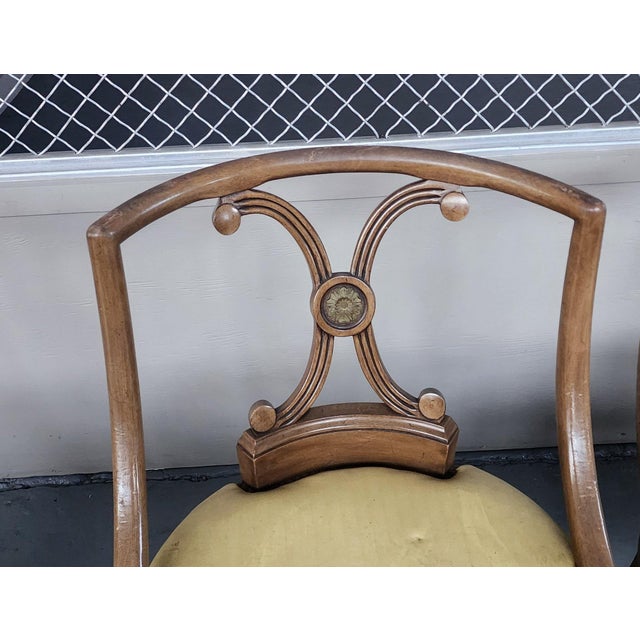 Metal 1950s Set of 6 Vintage Shield‑Back Dining Chairs With Medallion Detail For Sale - Image 7 of 13