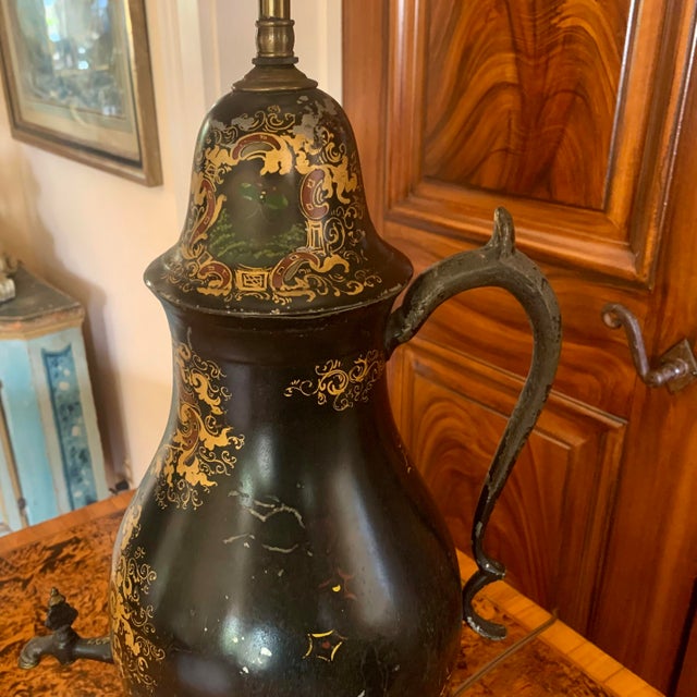 Late 19th Century Antique Painted and Gilded Samovar Lamp For Sale - Image 5 of 18