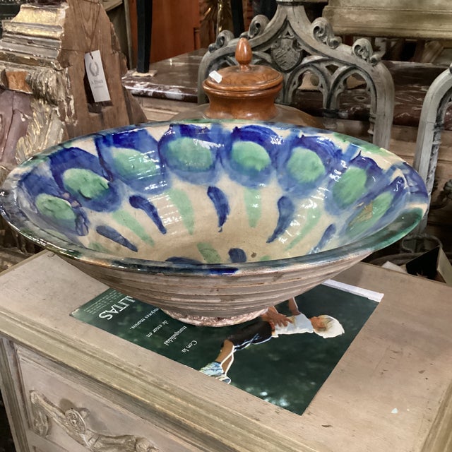 Mid 20th Century Cream, Blue and Pistachio Green Ceramic Bowl From Spain For Sale In Atlanta - Image 6 of 9