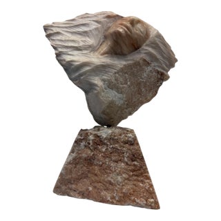 1980s Modernist Carved Pink Alabaster Emerging Face Sculpture by Bryan Ross For Sale