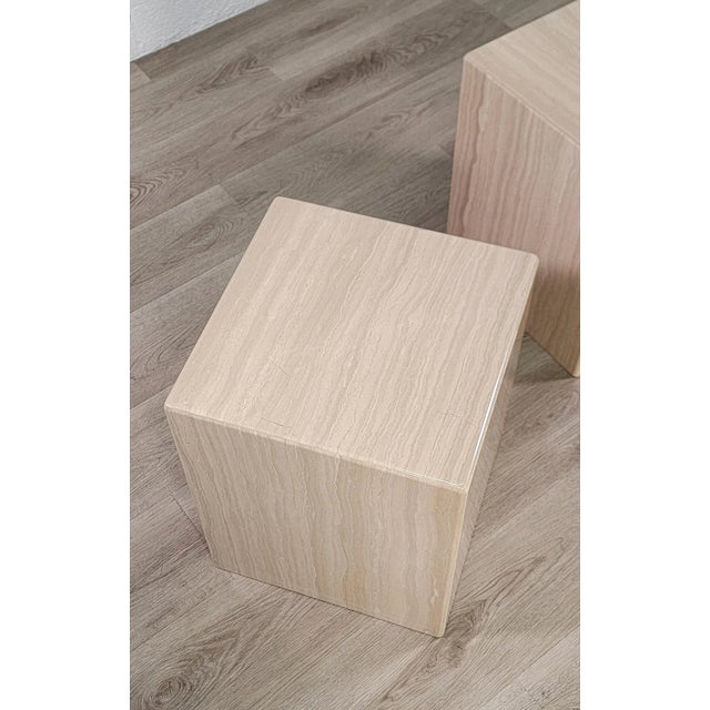Post-Modern Travertine Cube Side Tables For Sale - Image 9 of 10