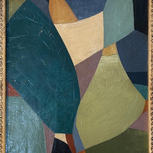 Mid-Century Modern Contemporary "Be Jeweled" Abstract Oil Painting in Vintage Gold Frame For Sale - Image 3 of 6