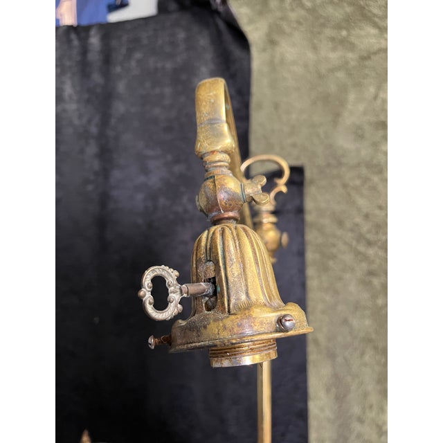 American Vintage Brass Bridge Lamp With Glass Shade For Sale - Image 3 of 11