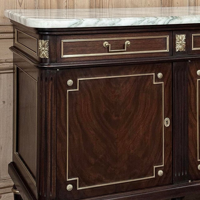Wood 19th Century French Louis XVI Mahogany Buffet With Carrara Marble Top For Sale - Image 7 of 18