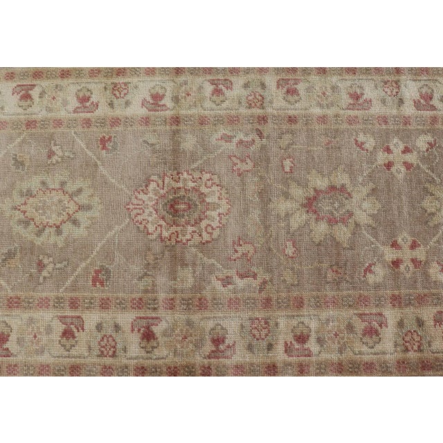 1980s Long Turkish Oushak Runner With All-Over Design in Light Brown, Tan & Red For Sale - Image 5 of 10