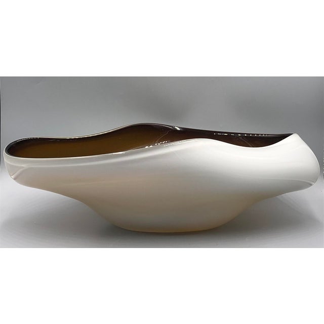 Large Glass Boat Bowl with Frosted Glass Overlay For Sale - Image 10 of 10