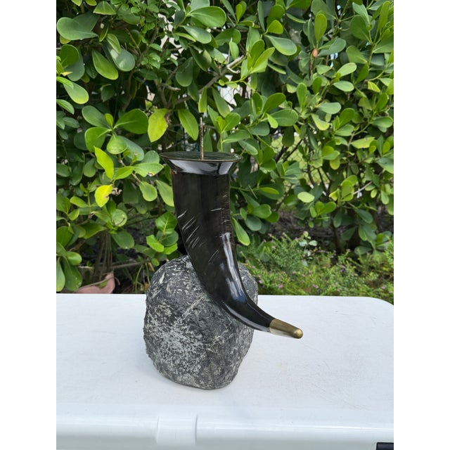 Vintage Maitland-Smith Sculptural Horn Candleholder With Stone Base For Sale In Naples, FL - Image 6 of 10