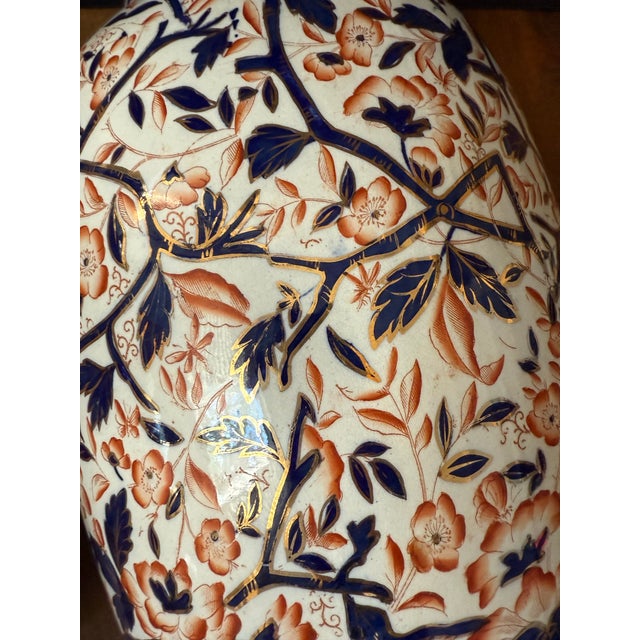 Ceramic Pair of Large Vintage Japanese Imari Porcelain Floor Vases – 22” Tall, Prunus Blossom & Floral Motif For Sale - Image 7 of 7