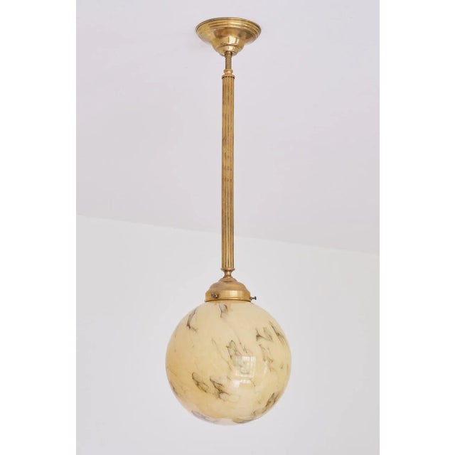 Art Deco Pendant in Brass and Marbled Glass, De La Mar Theatre, 1940s For Sale - Image 9 of 9