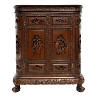 1950's George Zee Chinese Chippendale Dry Bar Expanding Cabinet For Sale