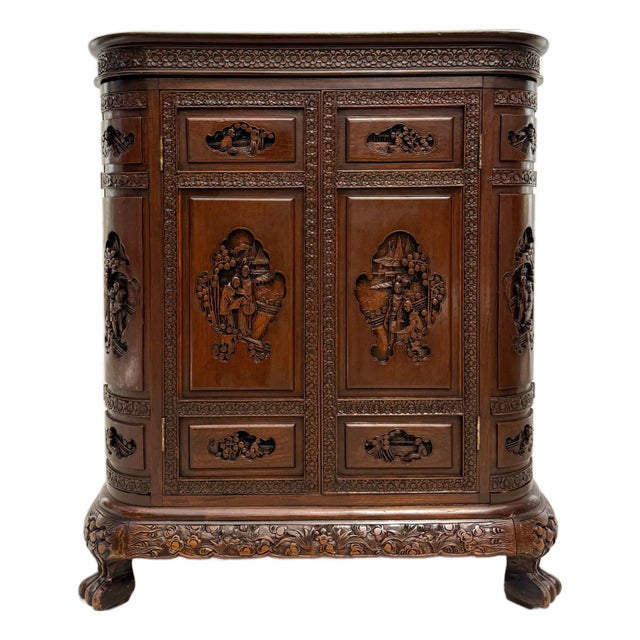 1950's George Zee Chinese Chippendale Dry Bar Expanding Cabinet For Sale