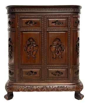1950's George Zee Chinese Chippendale Dry Bar Expanding Cabinet