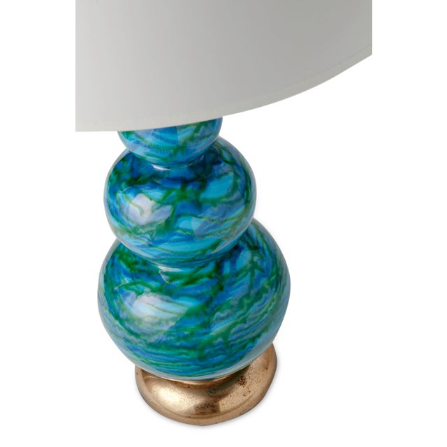 1960s Mid Century Blue Glazed Ceramic Table Lamp For Sale - Image 5 of 6
