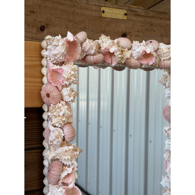 Custom Coastal Organic Sculptural Pink Seashell Wall Mirror For Sale - Image 9 of 12