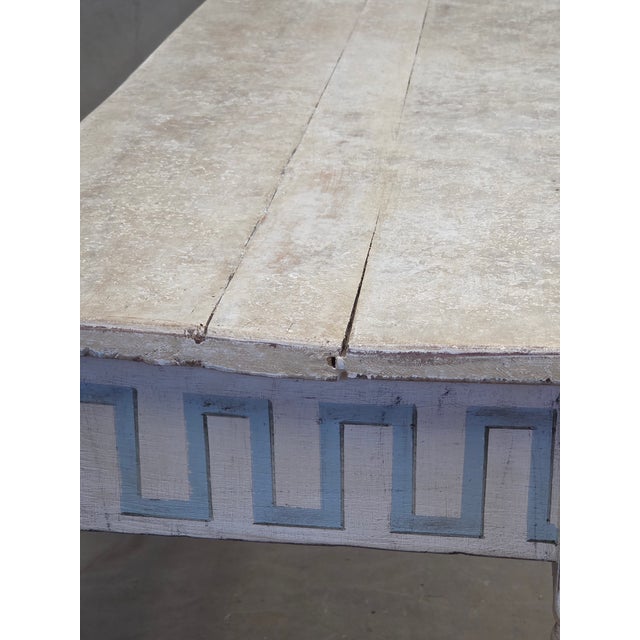Antique French Rustic Painted Pine and Hardwood Console Table With Greek Key Motif For Sale - Image 16 of 17