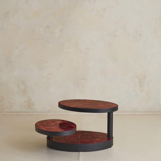 Rare French Red Ceramic Swivel Coffee Table by Georges Pelletier, 1970s For Sale - Image 9 of 11