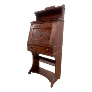 Antique Late 19th Century Victorian Walnut Drop Front Drop Lid Secretary Desk For Sale