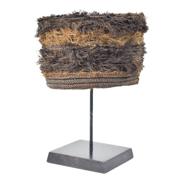 Early 20th Century Bamileke Raffia Hat on Custom Stand Cameroon For Sale