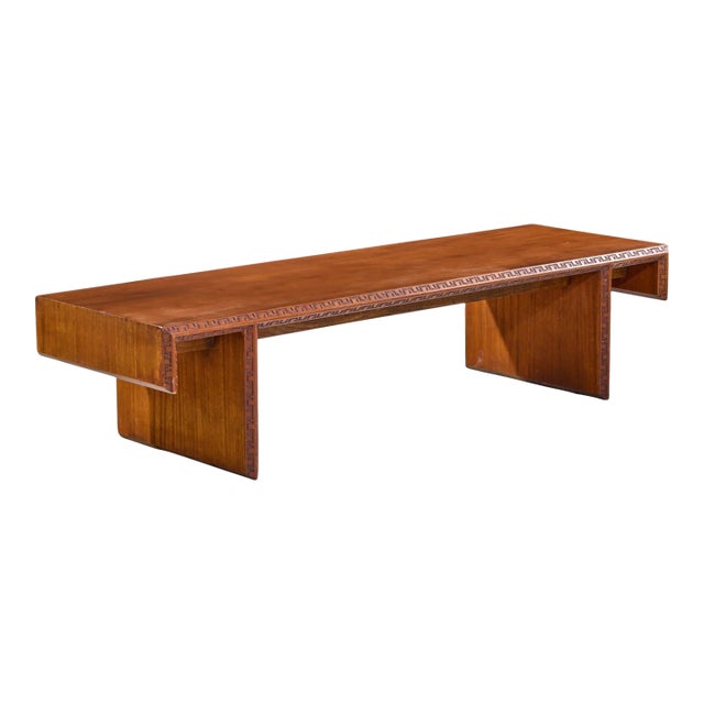 Frank Lloyd Wright Taliesin Mid Century Carved Mahogany Bench Coffee Table For Sale
