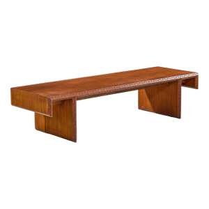 Frank Lloyd Wright Taliesin Mid Century Carved Mahogany Bench Coffee Table