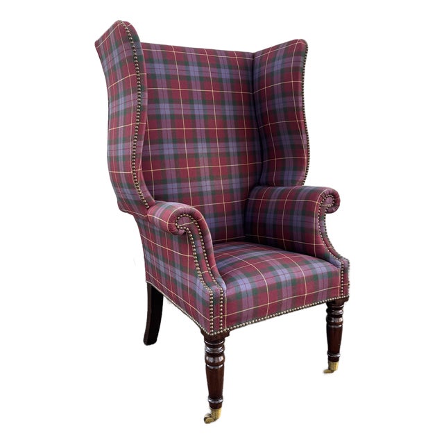 1990s Attributed to Ralph Lauren Plaid Wingback Style Chair For Sale