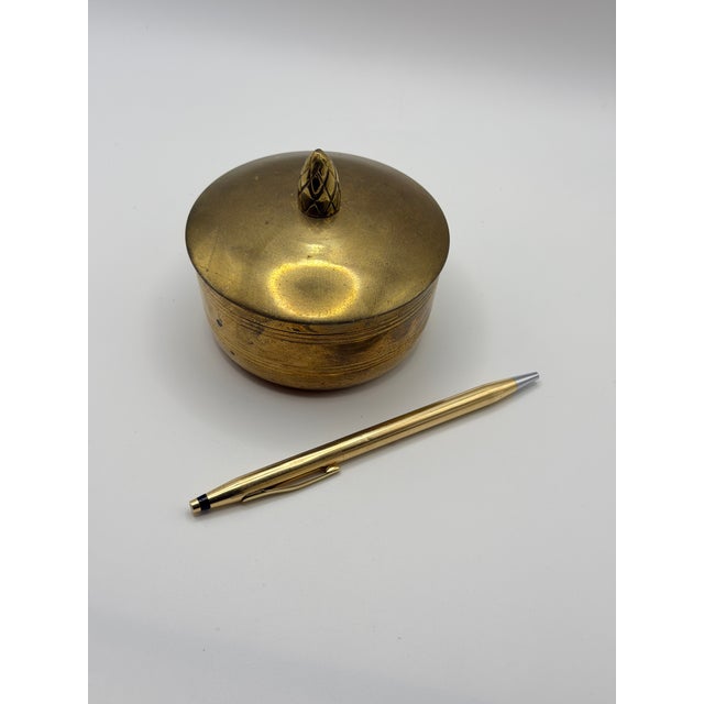 Mid-Century Modern Vintage Solid Brass Lidded Trinket Box Made in India For Sale - Image 3 of 7