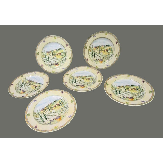 Rustic European Late 20th Century Set of Six Tuscan Country Interiors Stone Were Scenic Salad Luncheon Dessert Plates For Sale - Image 3 of 8