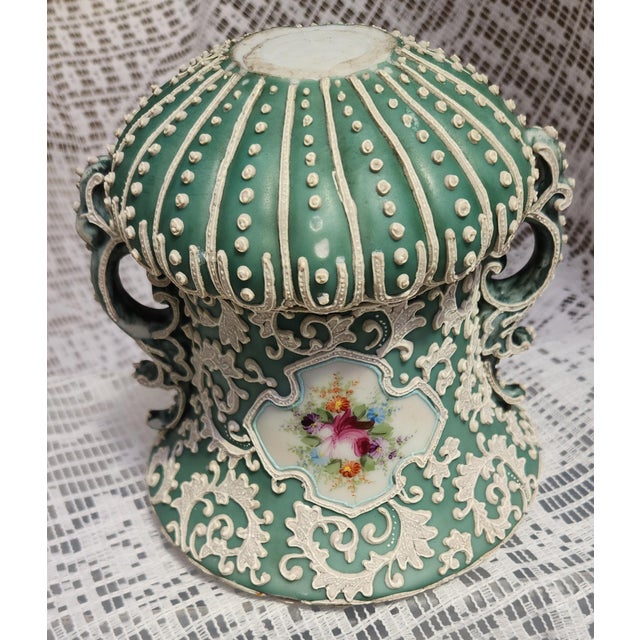 Mint Unmarked Nippon Beaded Moriage Style Vase Mint Condition For Sale - Image 8 of 8