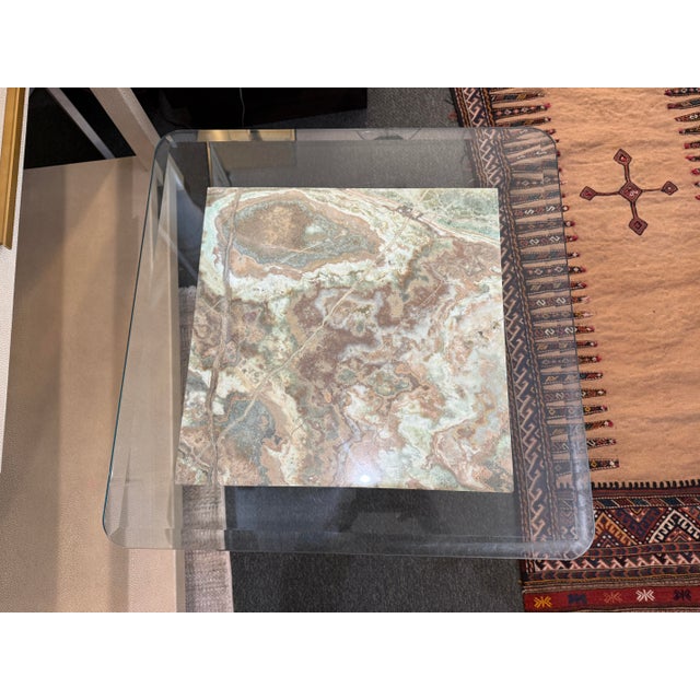 Transitional Green Onyx + Steel Side Table For Sale - Image 3 of 12