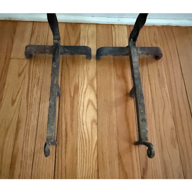 Metal Midcentury Pair of French Fleur-De-Lis Cast Iron Fireplace Andirons For Sale - Image 7 of 8
