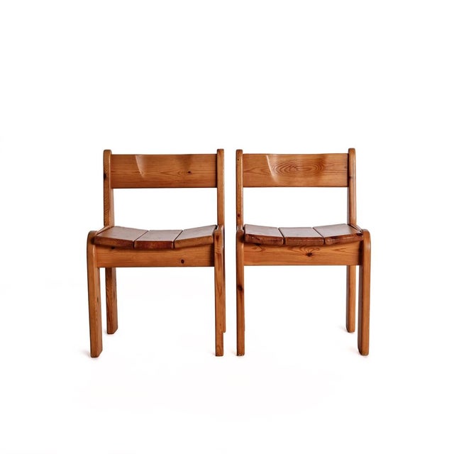 Ate Van Apeldoorn pine dining chairs. Heavy and wide set of Brutalist chairs all in original vintage condition. Four sets...