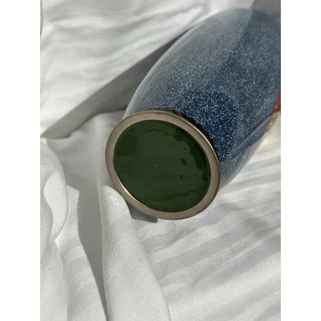 20th Century Japanese Cloisonne Enamel Vase Speckled Blue Ground Butterflies Floral Motifs For Sale - Image 13 of 15