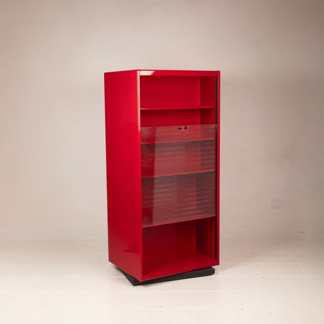 Double-Face Rotating Bookcase / Cabinet in Red Lacquer by Cini Boeri for Arflex, 1980 For Sale - Image 13 of 18