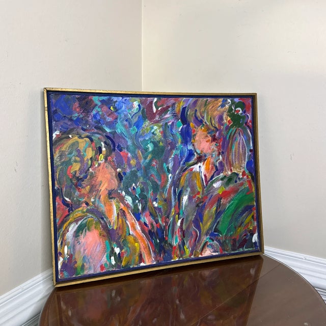 1970s Vintage Colorful Abstract Figure Painting Signed Amy ~Framed For Sale In Atlanta - Image 6 of 7