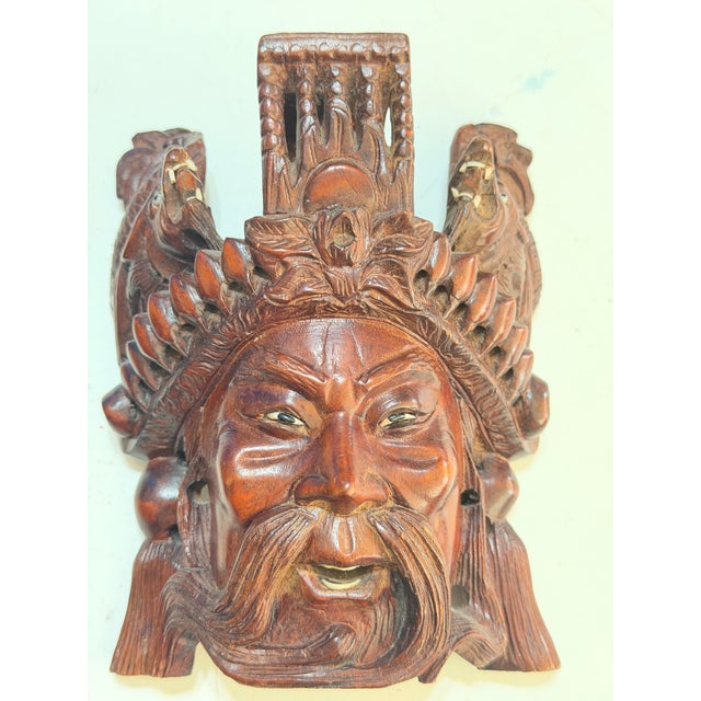Pair of Vintage Balinese Rama & Sita Hand-Carved Wood Theatrical Wall Masks For Sale - Image 4 of 15