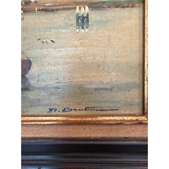 Paint "Fishing Boats" Oil on Canvas, 20th Century For Sale - Image 7 of 12