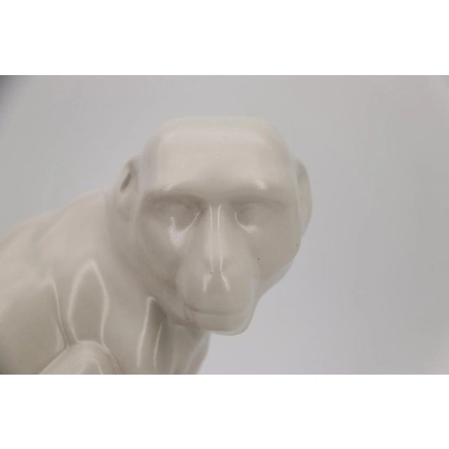 Ceramic 1930s White Art Deco Monkey Figurine, Stoneware, Portuguese For Sale - Image 7 of 12