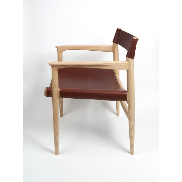 Dining Room Chair in Ash With the Sling Leather Seat. Designed and Crafted by Val Khvan For Sale - Image 4 of 10