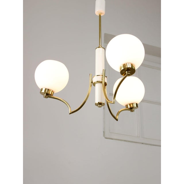 Mid-Century Italian Brass and Opaline Chandelier For Sale - Image 16 of 16