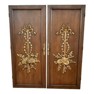 Vintage Ornate Carved & Gilded Regency Style Doors