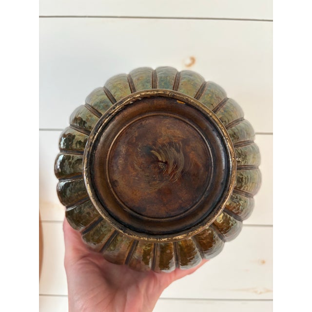 Egidio Casagrande Hammered Brass Ribbed “Pumpkin Form” Vase, Signed Italy Mid Century Modern For Sale - Image 11 of 11