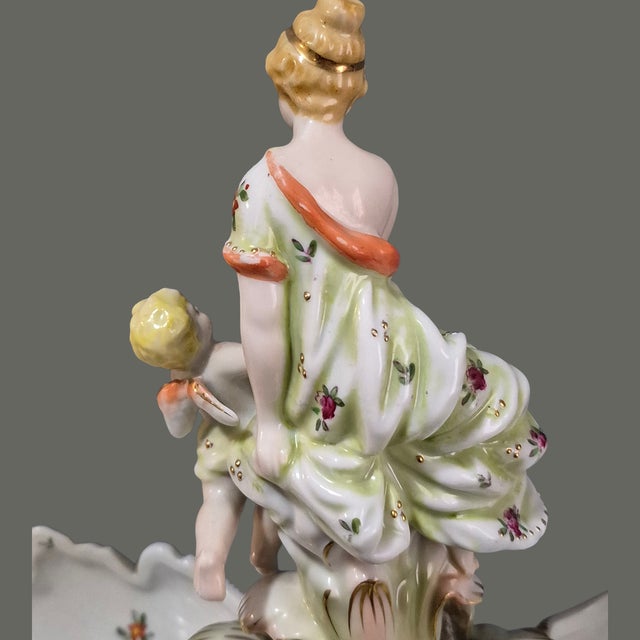 Antique Rococo Attributed Meissen Dresden Lady With Cherub Double Bowls For Sale - Image 11 of 15