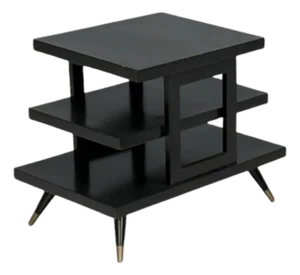 Ico Parisi Style, Ebonized Wood, Brass, Sculptural Side Table, Europe, 1950s