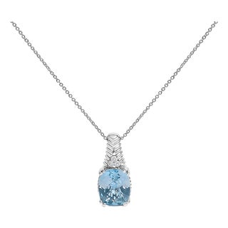 .925 Sterling Silver Blue Topaz and Diamond Accent Textured Pendant Necklace - 18" Inches For Sale