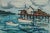 Mid Century Modern Nautica Landscape of Boats and Wharf in Acrylic on Paper Vibrant mid century landscape by California...