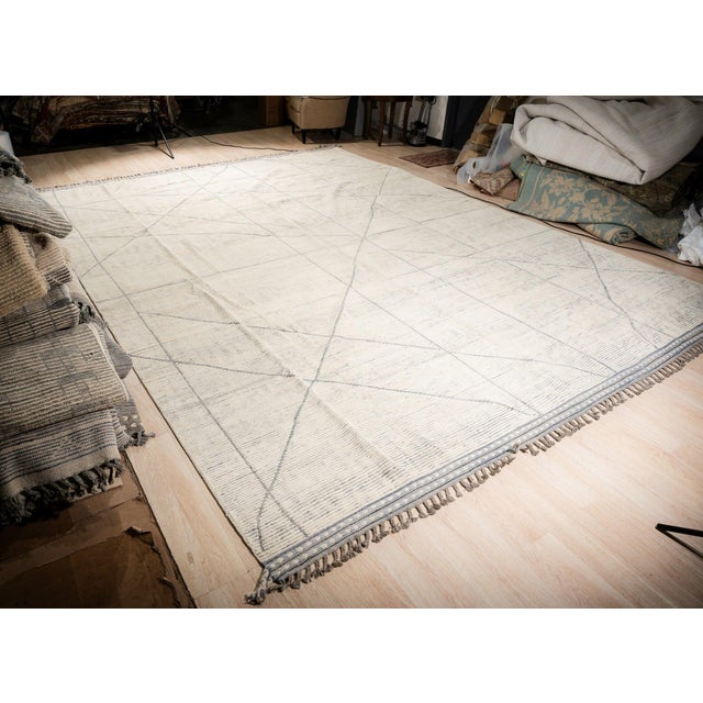 Marrakech Beige Whisper Hand-Knotted Wool Rug Carpet, Soft Geometric Design For Sale - Image 9 of 9