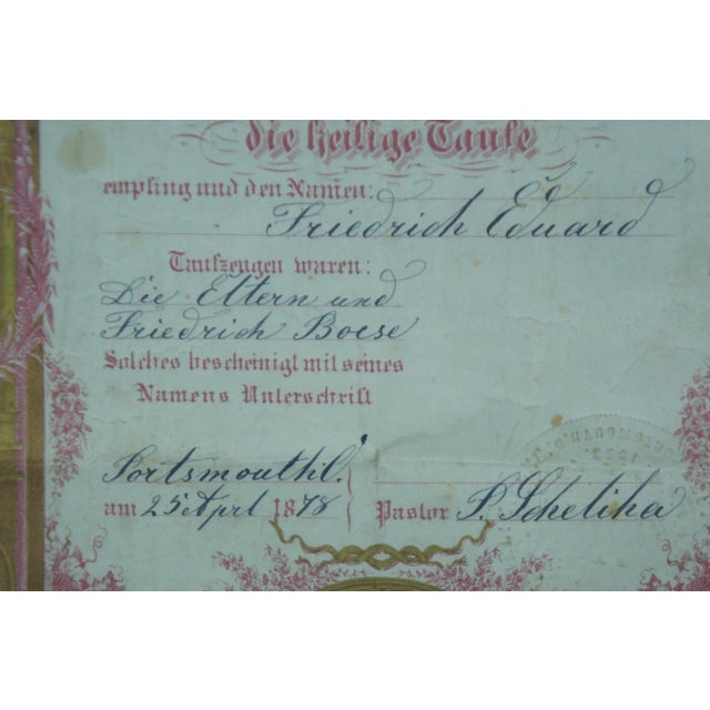 1873 Antique Framed German Taufschein Birth Baptismal Certificate Fraktur For Sale - Image 9 of 13